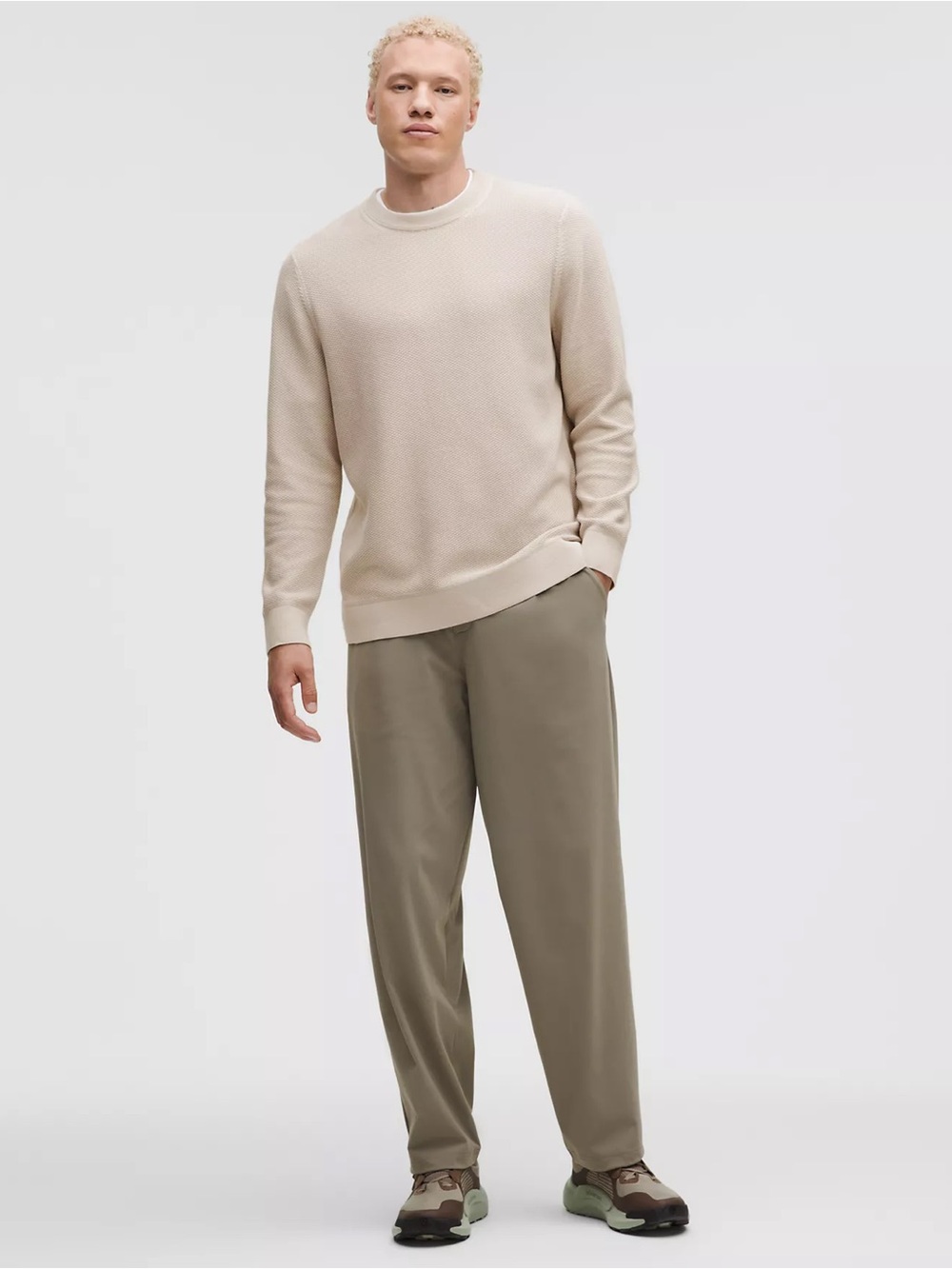 Lululemon Textured Knit Crewneck Sweater Beige Men’s Extra Large - Picture 2 of 7